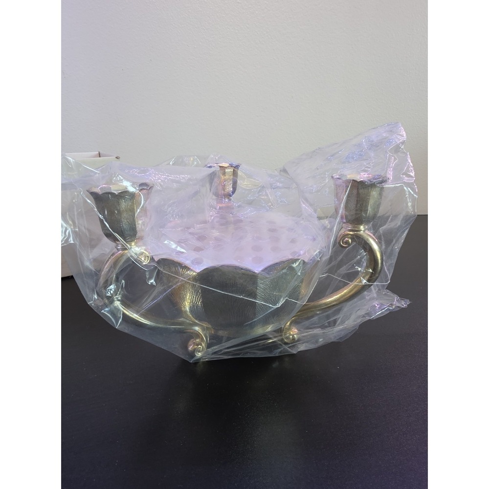 Vintage Lotus Bowl Candle Holder  Scalloped Edge Silverplated Italy, New Unopene